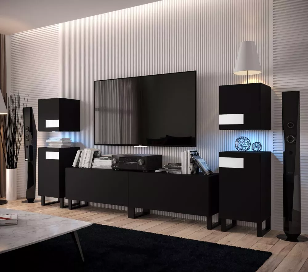 Sekcija New Concept C91 ar LED · Melns · 260 × 35 × 133 cm