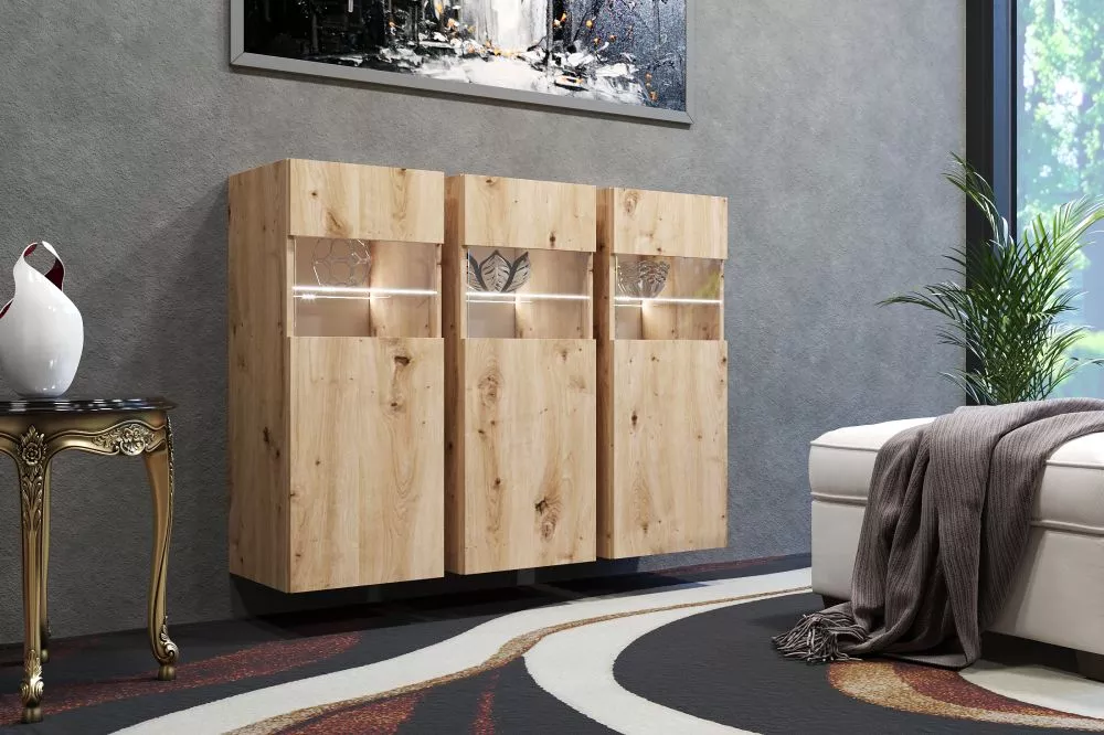 Kumode Otivar ar LED · Ozols artisan · 121 × 35 × 91 cm