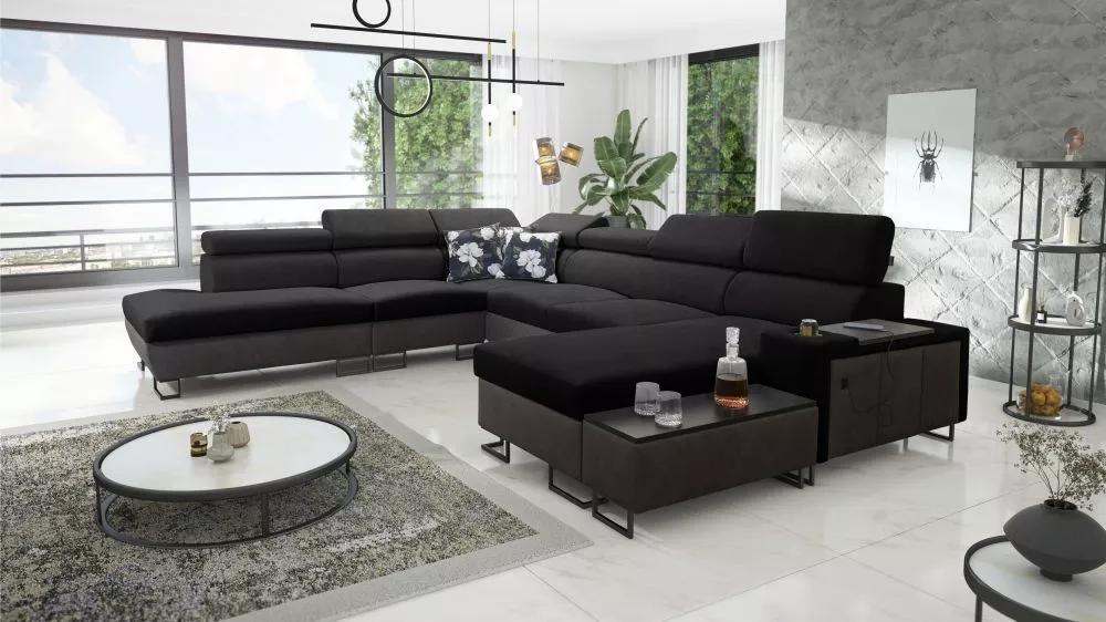 Dīvāns Melody 10 Premium Standard · Melns + grafīts · 295 × 363 × 84 cm