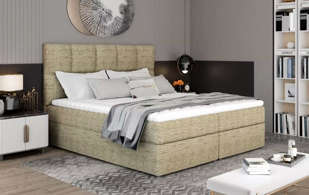 Gulta Glossy Boxspring Lux Standard Guļamvietas platums: 140 cm, Guļamvietas garums: 200 cm, · Zelta · 145 × 210 × 124 c