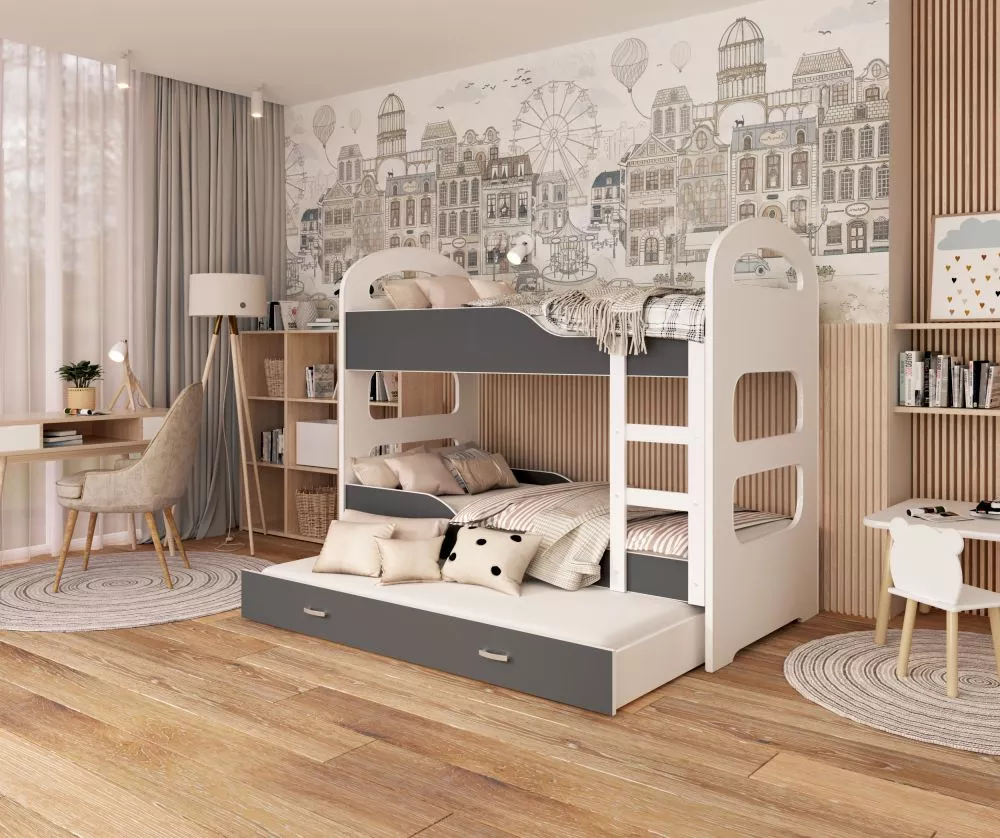 Bērnu gulta Dominik 3 80x190 ar stelāžām Guļamvietas platums: 80 cm, Guļamvietas garums: 190 cm, · 87 × 198 × 166 cm