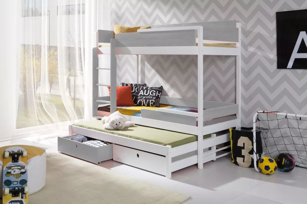Bērnu gulta Natu 3 ar stelāžām Kāpņu puse: Pa labi, Guļamvietas platums: 80 cm, Guļamvietas garums: 180 cm, · 88 × 190 ×