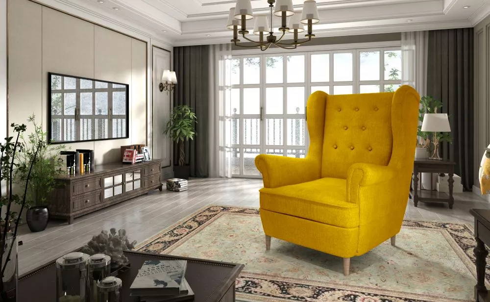 Mīksts krēsls Aros 1F standard Sēdvietas dziļums: 55 cm, · Dzeltens · 107 × 90 × 103 cm