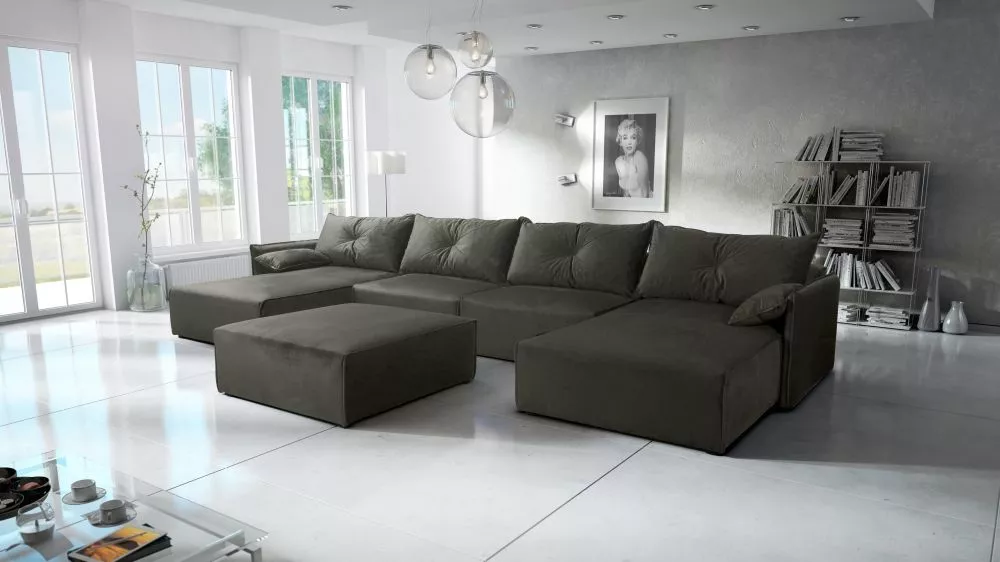 Dīvāns Leon U Standard ar pufu · Tumši pelēks · 179 × 420 × 85 cm