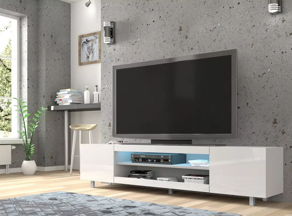 TV tumba Kate ar LED · Balts · 189 × 37 × 44.6 cm