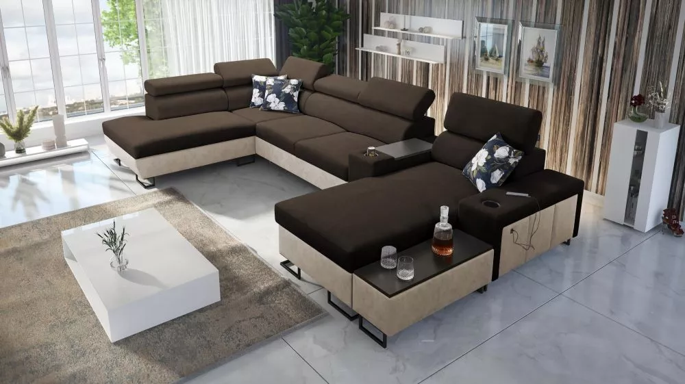 Dīvāns Melody 5 Premium Standard · Tumši brūns + krēms · 220 × 375 × 84 cm