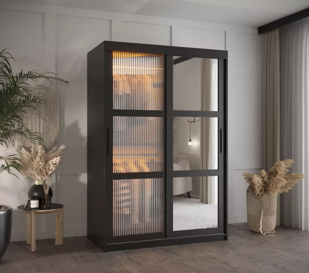 Skapis Flutes 2 ar LED · Melns · 120 × 62 × 200 cm