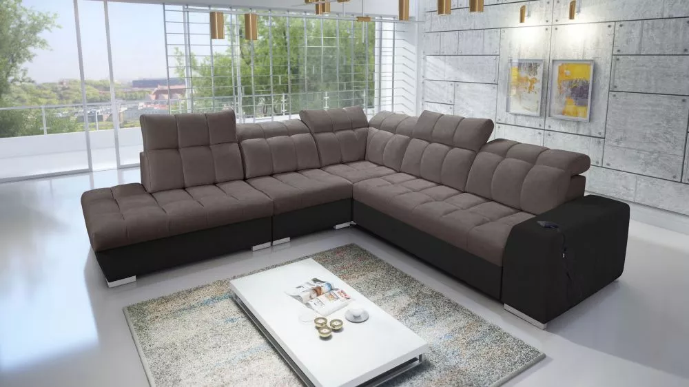 Dīvāns Pagano 9 Premium Standard · Tumši brūns + melns · 285 × 300 × 83 cm