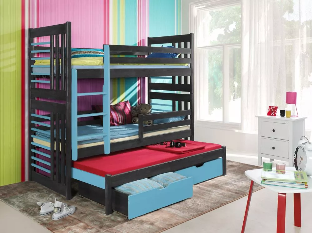 Bērnu gulta Roland 3 ar stelāžām Kāpņu puse: Pa labi, Guļamvietas platums: 80 cm, Guļamvietas garums: 180 cm, · 87 × 190