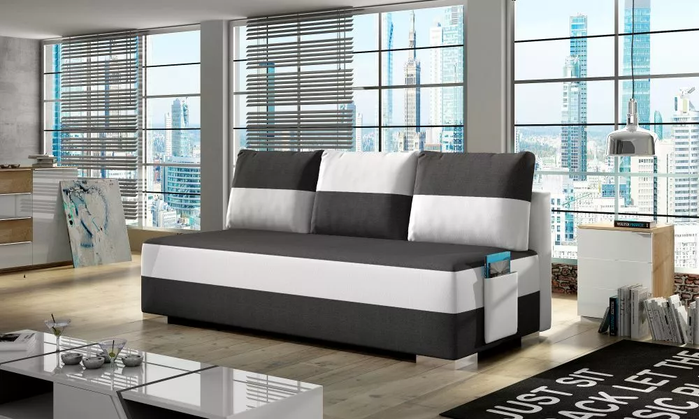 Dīvāns Atila Lux standard · Tumši pelēks + balts · 92 × 200 × 83 cm