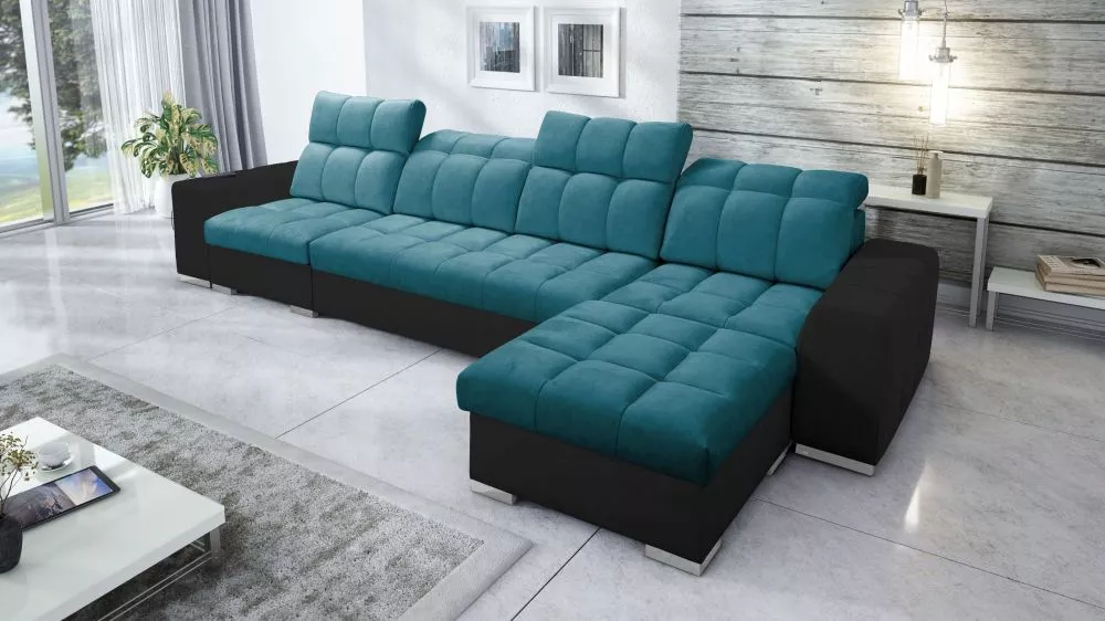 Dīvāns Pagano 12 Premium Standard · Tirkīzs + melns · 179 × 366 × 83 cm