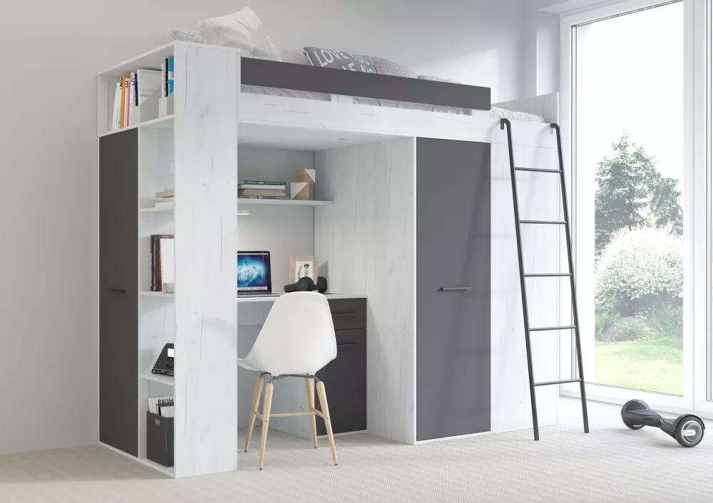 Divstāvu gulta Verana P ar stelāžu Guļamvietas platums: 90 cm, Guļamvietas garums: 200 cm, · 120 × 236 × 190 cm