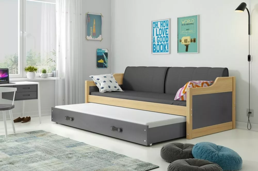 Bērnu gulta Dawid Trundle Pine ar stelāžu Guļamvietas platums: 90 cm, Guļamvietas garums: 200 cm, · 97 × 205 × 90 cm