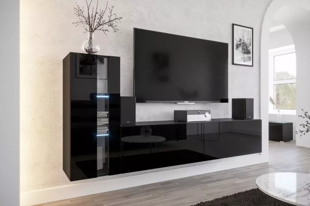 Sekcija Concept 45 gloss ar LED · Melna · 219 × 35 × 91 cm