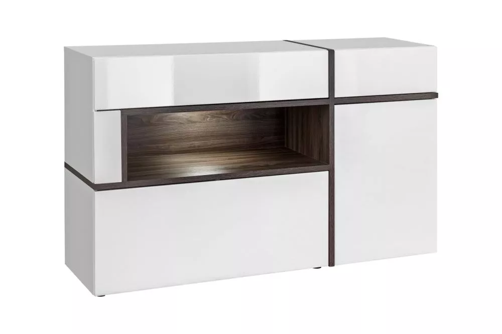 Kumode Cross 4 · Balts + goba koks · 150 × 45 × 92 cm