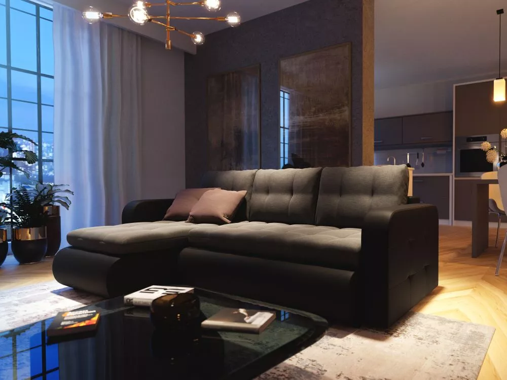 Dīvāns Vegas Relax standard · Pelēks + melns · 152 × 235 × 85 cm