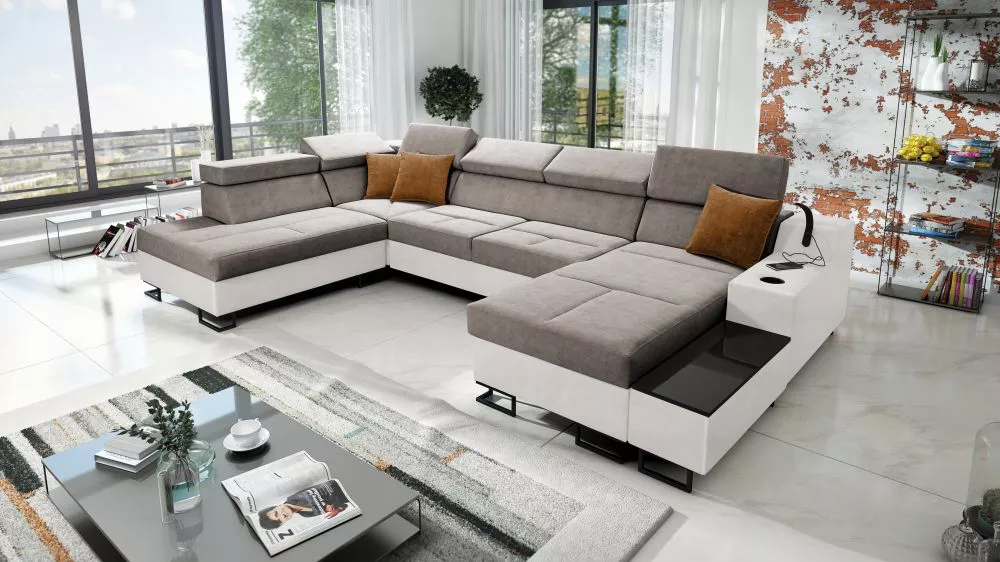 Dīvāns Alicante 6 Whisper Eco Standard · Brūns + balts · 223 × 361 × 81 cm