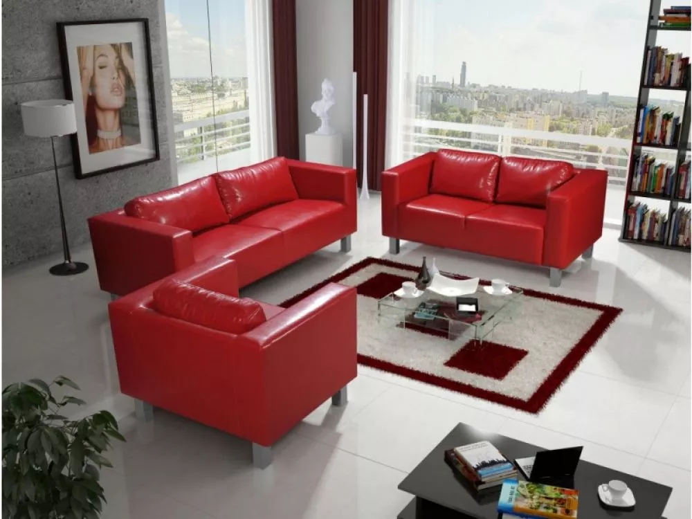 Komplekts Valentino 3+2+1 Standard · Sarkans · 75 × 183 × 77 cm