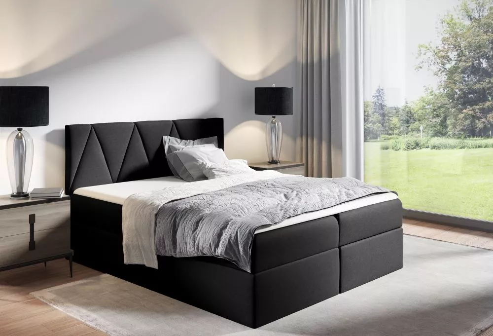 Gulta Aldo Boxspring Standard Guļamvietas platums: 120 cm, Guļamvietas garums: 200 cm, · Melns · 124 × 208 × 103 cm