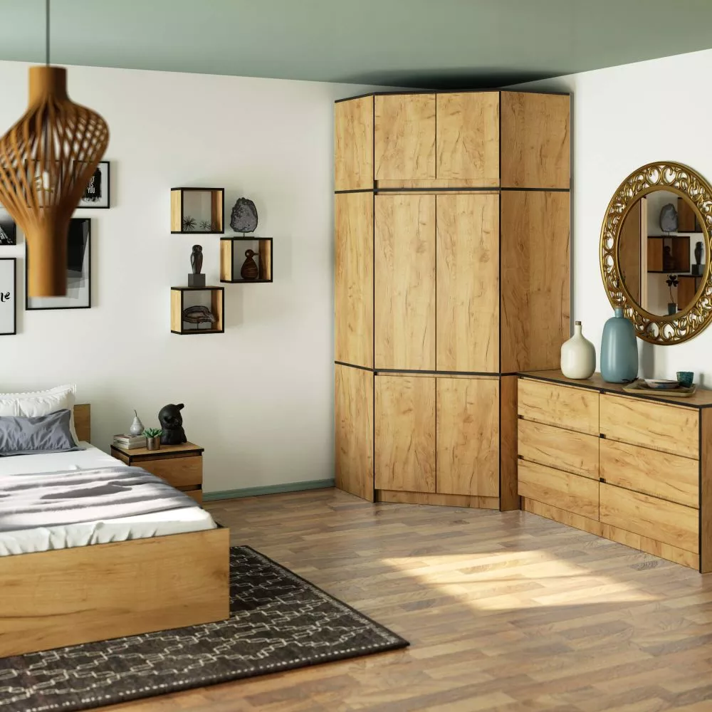 Skapis S100 N Corner · Ozols kraft · 100 × 100 × 235 cm