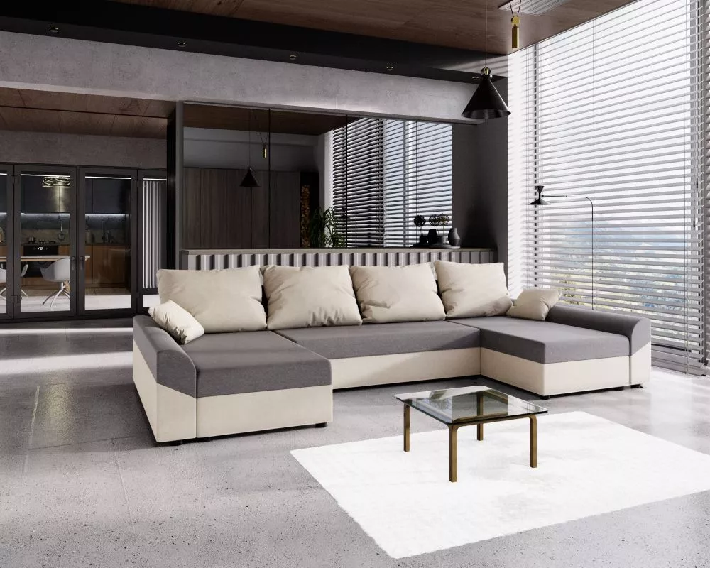 Dīvāns Denver U standard · Pelēks + krēma · 139 × 321 × 80 cm
