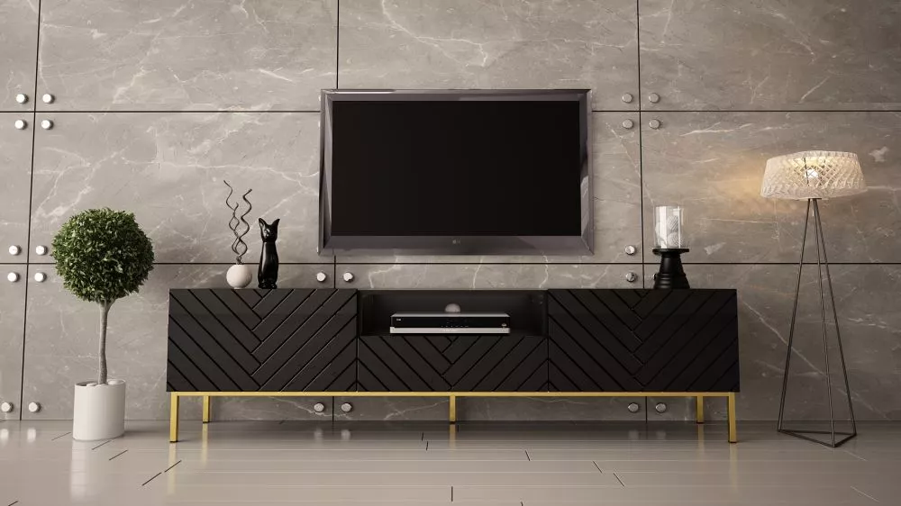 TV tumba Ginax RTV · Melns · 190 × 37 × 51 cm