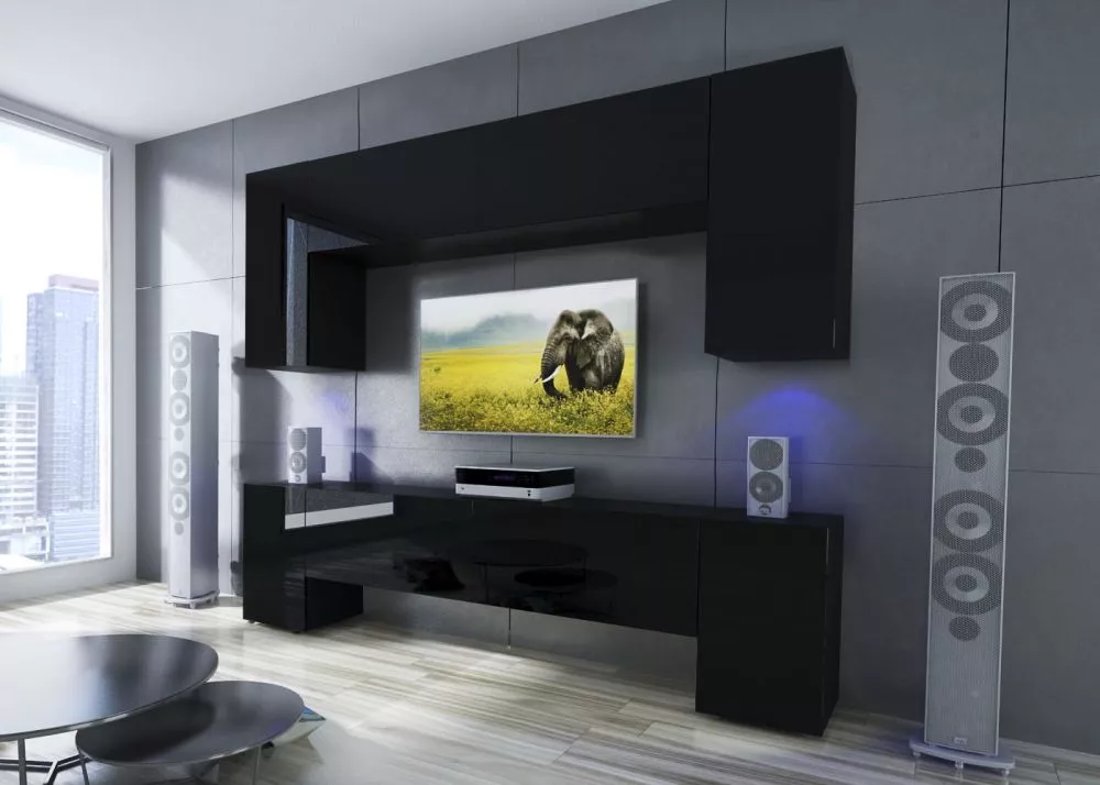 Sekcija Next 33 ar LED · Melns · 256 × 35 × 201 cm
