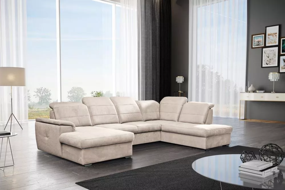 Dīvāns Bergamo U Corner standard · Gaiši bēšs · 199 × 320 × 87 cm