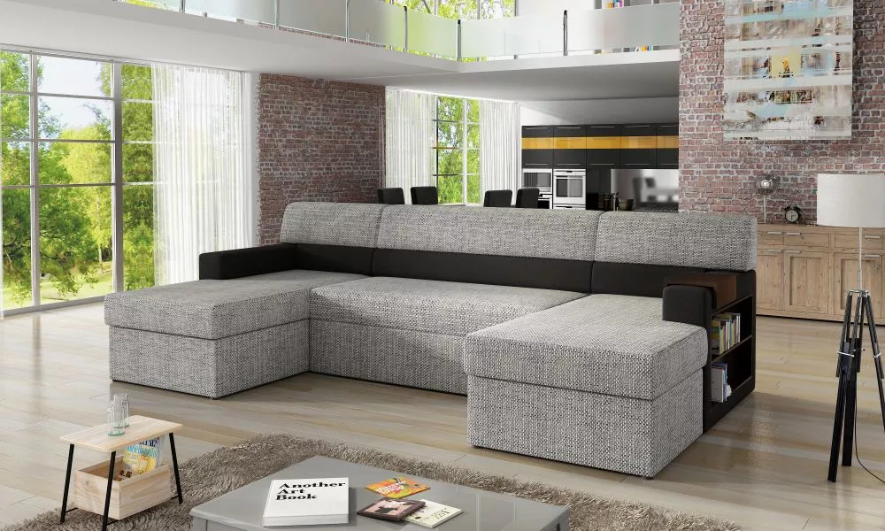 Dīvāns Markos standard · Pelēks + melns · 159 × 310 × 90 cm