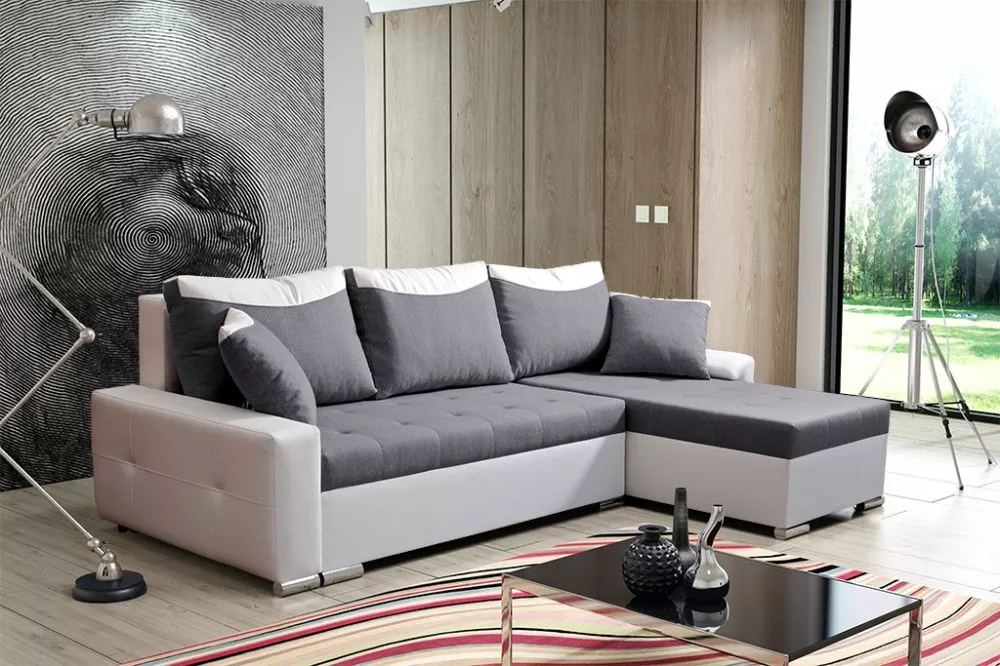 Dīvāns Ares Standard · Tumši pelēks + balts · 162 × 263 × 86 cm