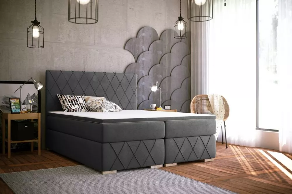 Gulta Royal Boxspring Standard Guļamvietas platums: 160 cm, Guļamvietas garums: 200 cm, · Tumši pelēks · 195 × 210 × 120