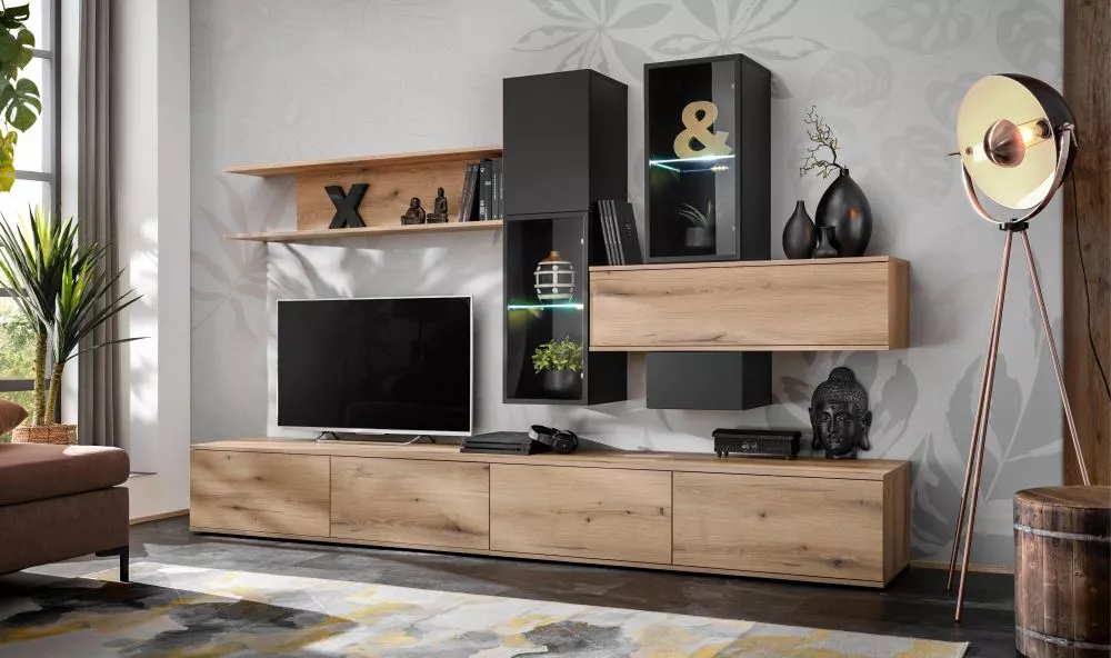 Sekcija Cruz ar LED Korpusa krāsa: ozols evoke, · 280 × 45 × 180 cm