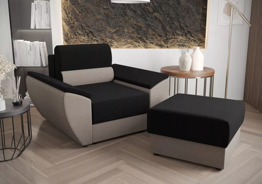 Komplekts Rebi 1S+P Standard · Melns + pelēks · 80 × 120 × 78 cm