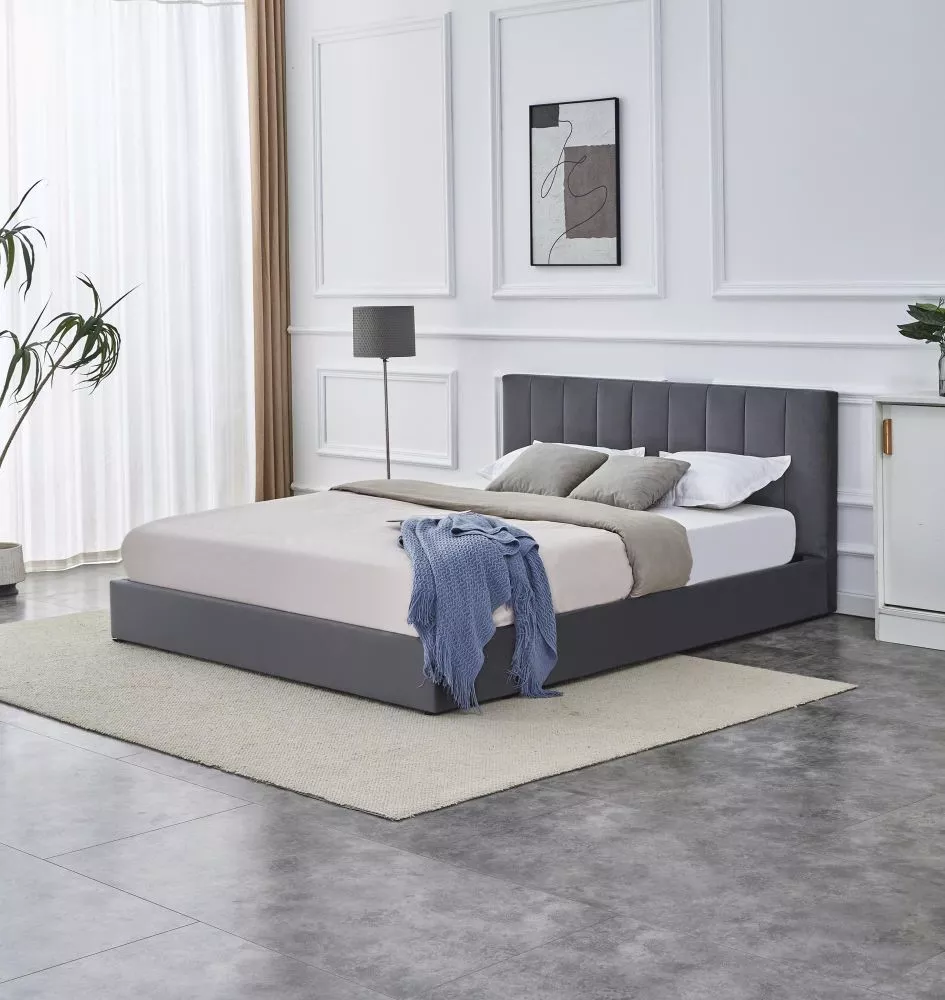 Gulta Katarina 160x200 ar stelāžu Guļamvietas platums: 160 cm, Guļamvietas garums: 200 cm, · Pelēks · 170 × 214 × 86 cm