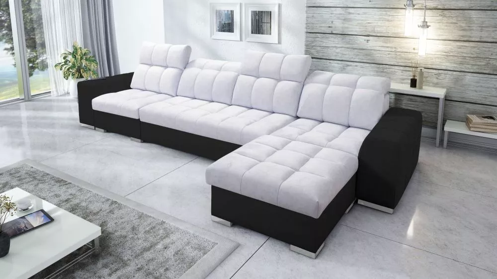 Dīvāns Pagano 12 Premium Standard · Gaiši pelēks + melns · 179 × 366 × 83 cm
