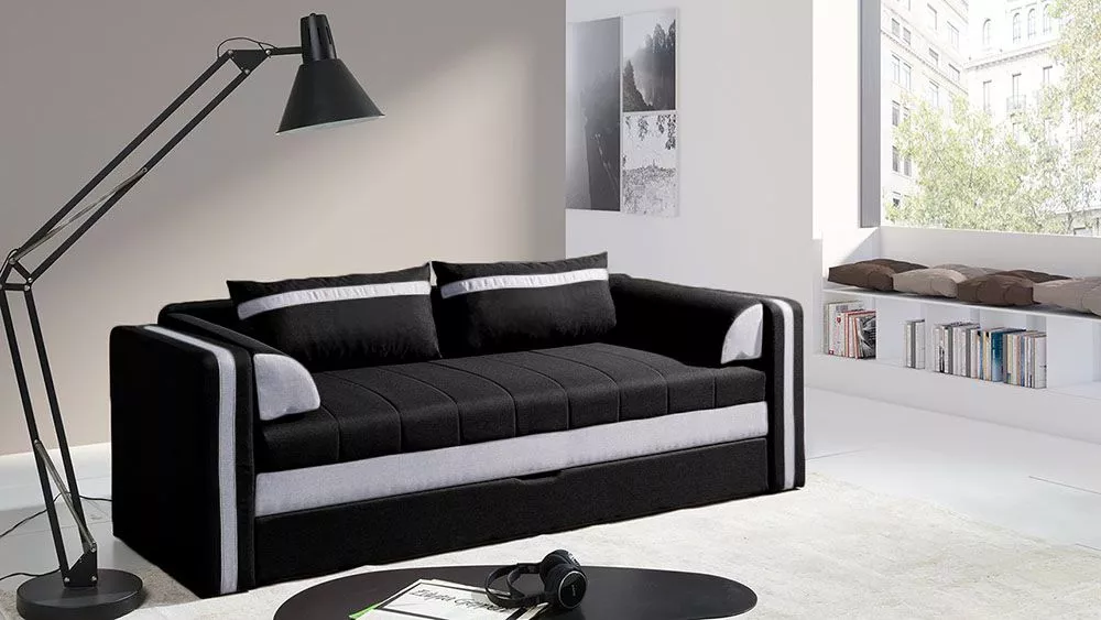 Dīvāns Euforia Sofa Standard · Melns + gaiši pelēks · 75 × 222 × 77 cm