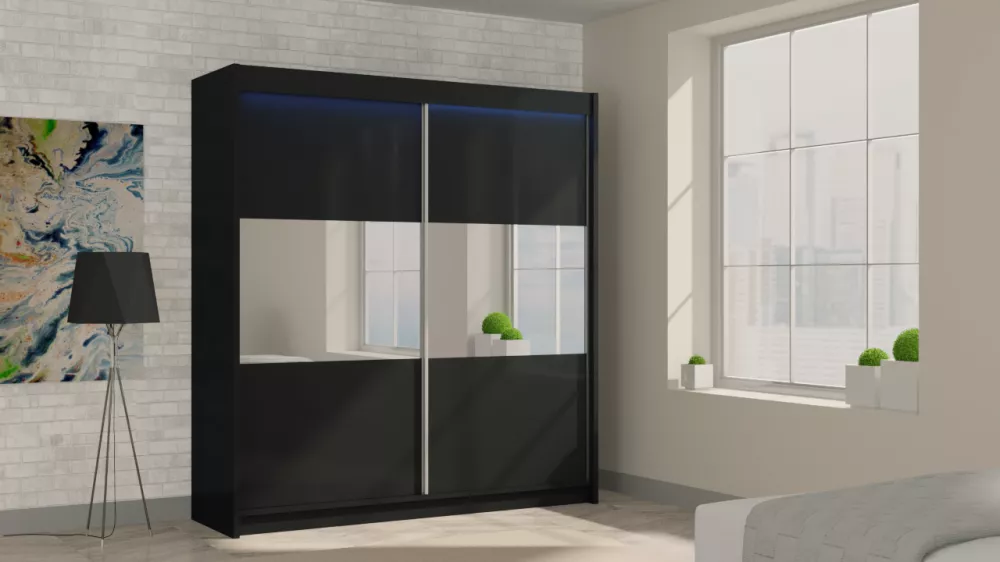 Skapis Rosana ar LED · Melns · 200 × 61 × 216 cm