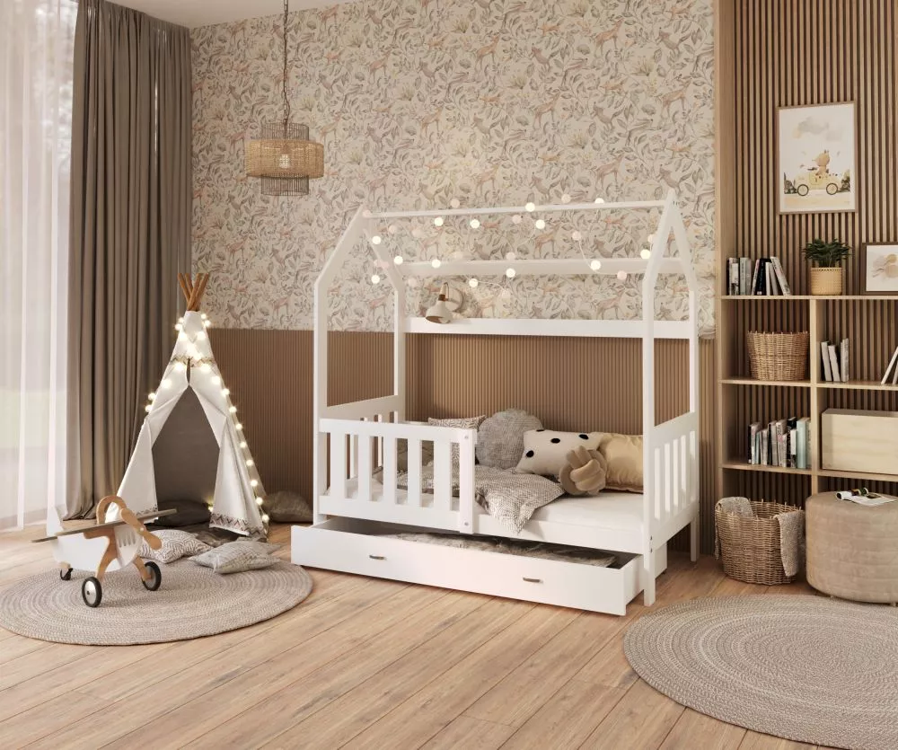 Bērnu gulta Pluto ar stelāžu Guļamvietas platums: 80 cm, Guļamvietas garums: 190 cm, · 84 × 194 × 180 cm