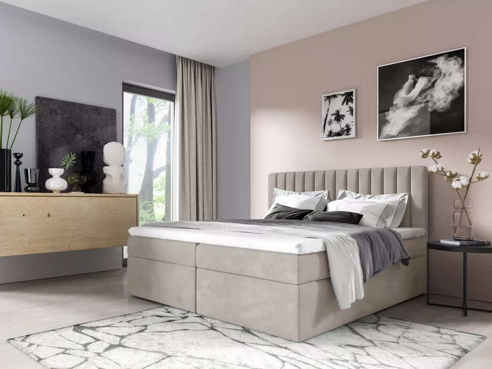 Gulta Paso Boxspring Standard Guļamvietas platums: 120 cm, Guļamvietas garums: 200 cm, · Gaiši bēšs · 124 × 208 × 103 cm