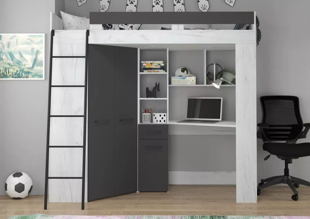 Divstāvu gulta Floor L ar stelāžu Guļamvietas platums: 80 cm, Guļamvietas garums: 200 cm, · 120 × 204 × 188 cm