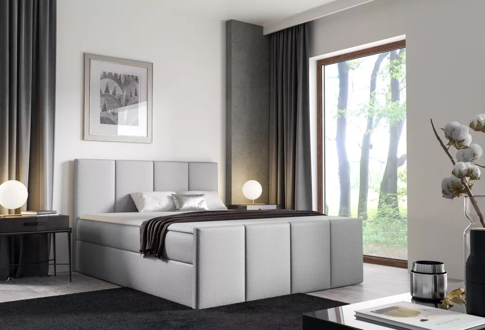 Gulta Lars Boxspring Standard Guļamvietas platums: 160 cm, Guļamvietas garums: 200 cm, · Gaiši pelēks · 164 × 213 × 103 