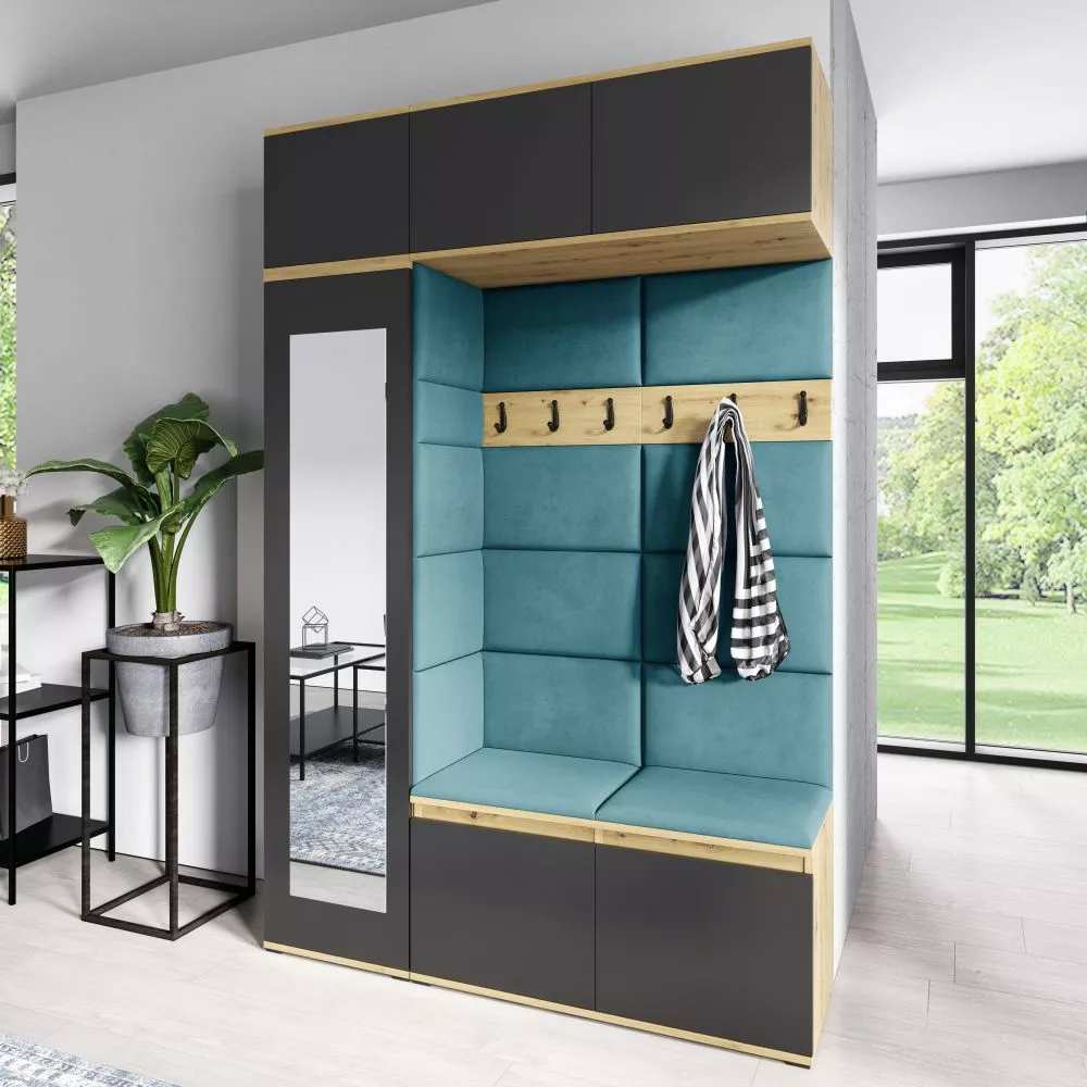Apavu plaukts Emi 21 Trinity Korpusa krāsa: ozols artisan + melns, · 145 × 225 × 40 cm