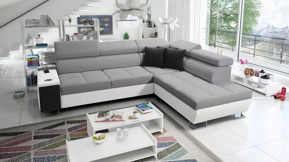 Dīvāns Morena 7 Premium Standard · Pelēks + balts · 221 × 283 × 84 cm