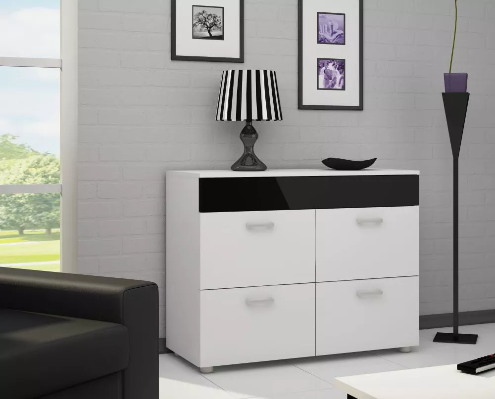 Kumode Magic mag 01 · Balts + melns spīdums · 96 × 40 × 75 cm