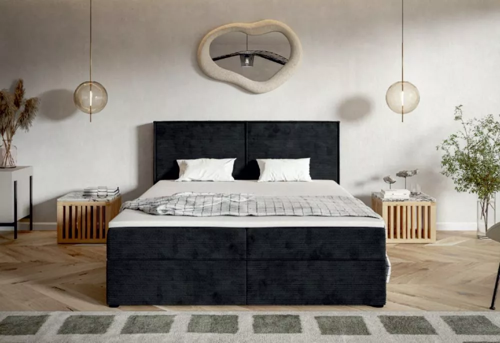 Gulta Irma Boxspring Standard Guļamvietas platums: 180 cm, Guļamvietas garums: 200 cm, · Melns · 185 × 210 × 104 cm