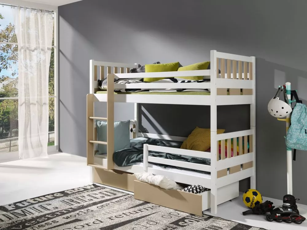 Bērnu gulta Karim 80x180 ar stelāžām Kāpņu puse: Pa labi, Guļamvietas platums: 80 cm, Guļamvietas garums: 180 cm, · 87 ×