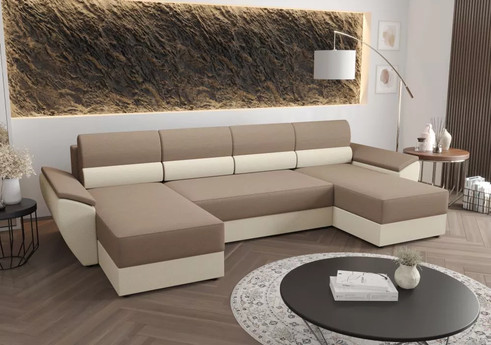 Dīvāns Rebi U2 Standard · Bēšs + krēms · 140 × 321 × 88 cm
