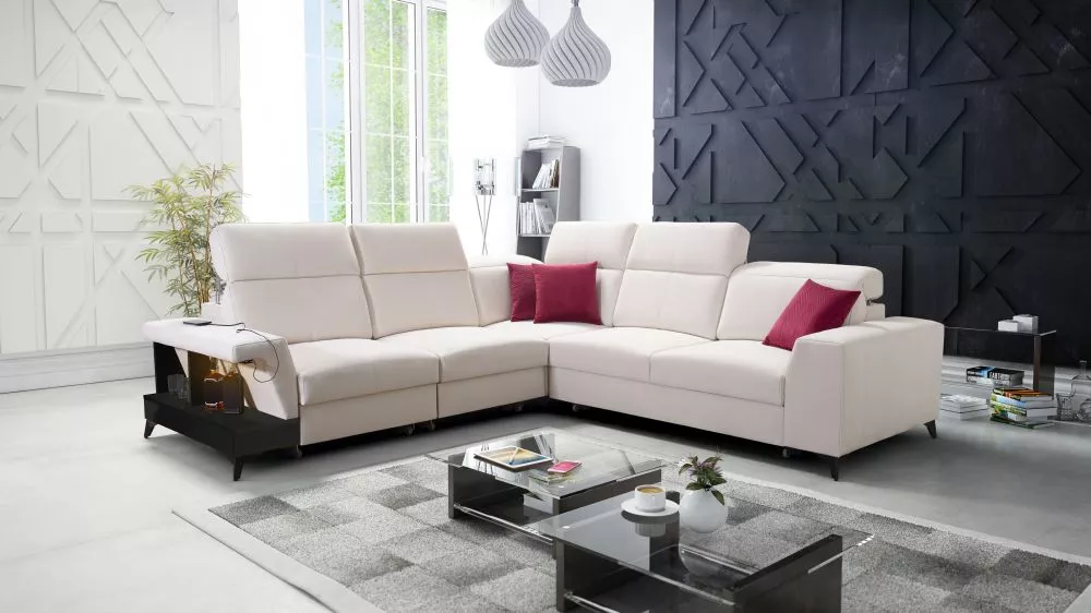 Dīvāns Belutti 3 Satin Black Standard ar LED · Krēma · 288 × 288 × 84 cm