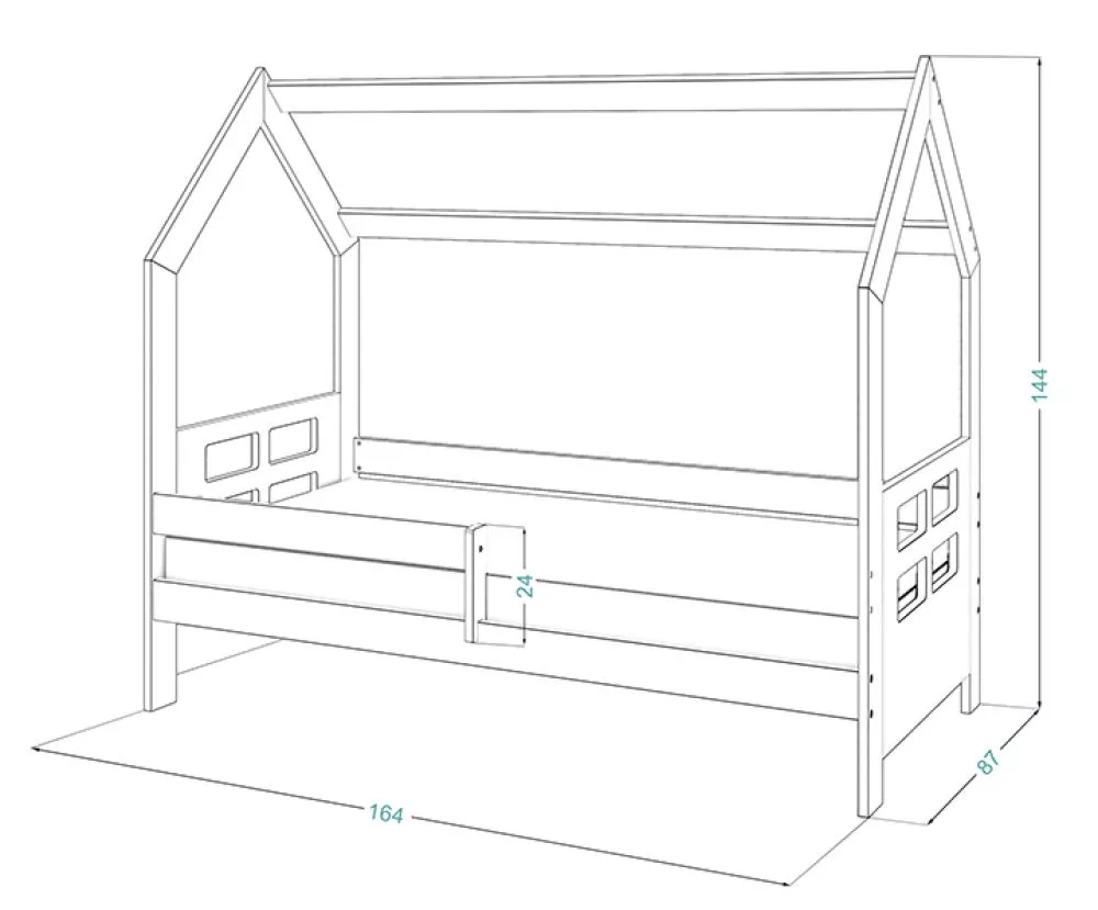 Bērnu gulta Domek D3-D ar stelāžu Guļamvietas platums: 80 cm, Guļamvietas garums: 160 cm, · 87 × 164 × 144 cm