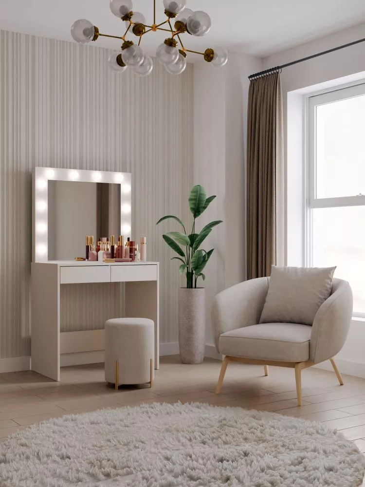 Kosmētikas galds Marina 2S ar LED · Bēšs · 81 × 150 × 50 cm